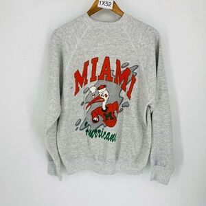 Vintage Miami Hurricane Pull Over Crew Neck Sweatshirt Tultex LG Sebastian Ibis
